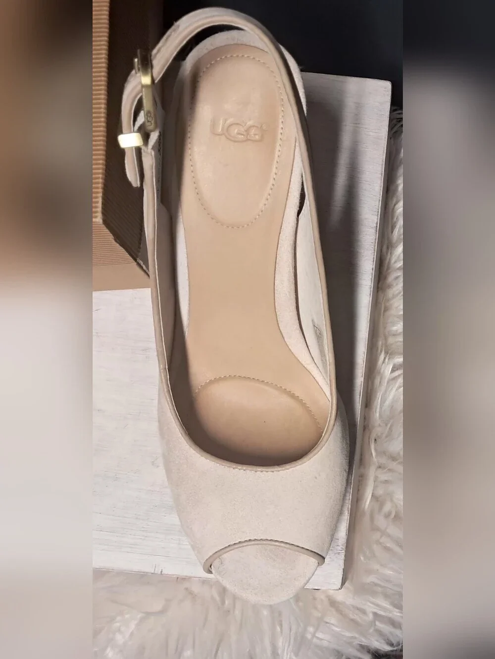 UGG Women's Open-Toe Slingback Heels in Beige Suede